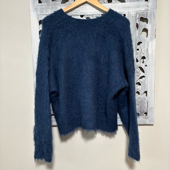 New Madwell Heather Lapis Blue Fuzzy Brushed V-Neck Cardigan Sweater Size L - Picture 6 of 11